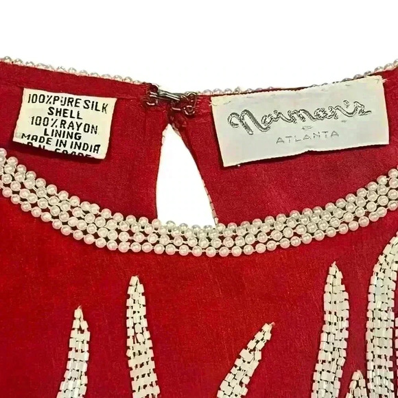 Vtg Norman’s Atlanta Glass Beaded Asymetrical Zig Zag Top Size Med Silk Art Deco - Picture 5 of 12